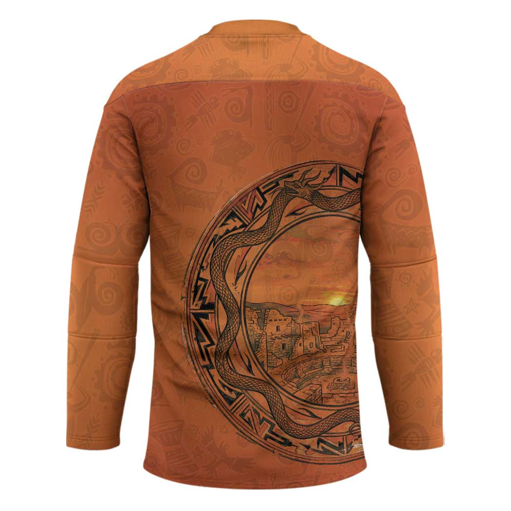 Kokopelli Tribal Hockey Jersey Native American Southwestern Petroglyph Patterns Sunset Landscape - Wonder Print Shop