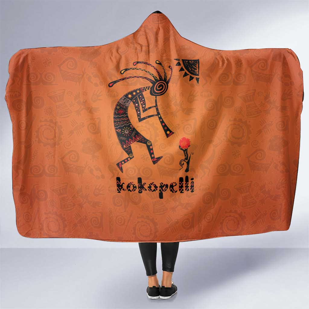 Kokopelli Tribal Hooded Blanket Native American Southwestern Petroglyph Patterns Sunset Landscape - Wonder Print Shop