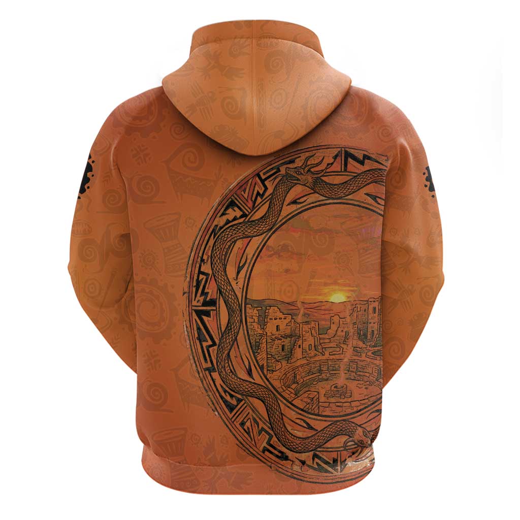 Kokopelli Tribal Hoodie Native American Southwestern Petroglyph Patterns Sunset Landscape - Wonder Print Shop