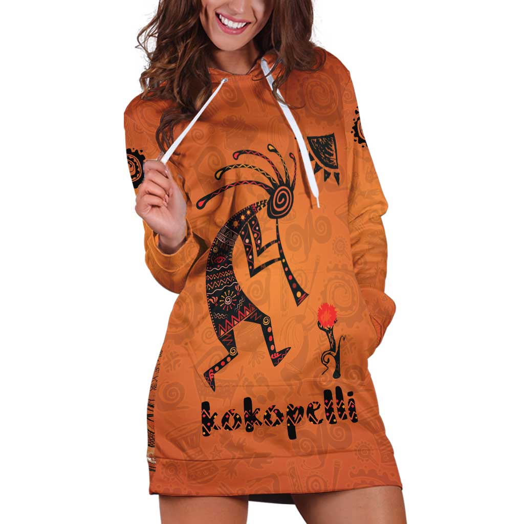 Kokopelli Tribal Hoodie Dress Native American Southwestern Petroglyph Patterns Sunset Landscape - Wonder Print Shop