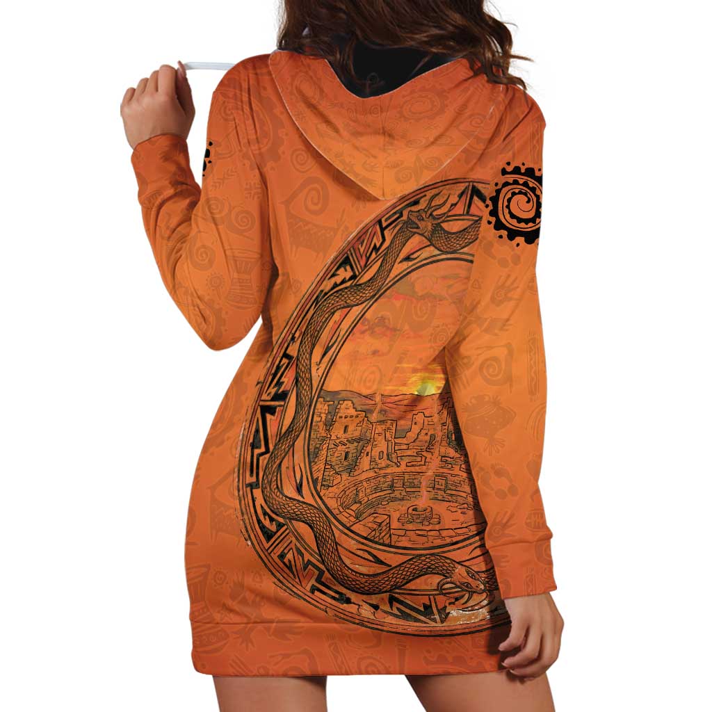 Kokopelli Tribal Hoodie Dress Native American Southwestern Petroglyph Patterns Sunset Landscape - Wonder Print Shop