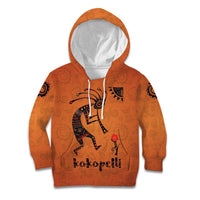 Kokopelli Tribal Kid Hoodie Native American Southwestern Petroglyph Patterns Sunset Landscape - Wonder Print Shop
