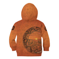 Kokopelli Tribal Kid Hoodie Native American Southwestern Petroglyph Patterns Sunset Landscape - Wonder Print Shop