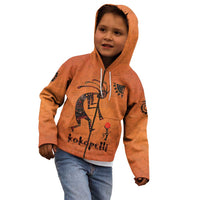 Kokopelli Tribal Kid Hoodie Native American Southwestern Petroglyph Patterns Sunset Landscape - Wonder Print Shop