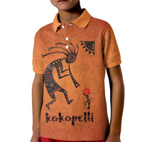 Kokopelli Tribal Kid Polo Shirt Native American Southwestern Petroglyph Patterns Sunset Landscape - Wonder Print Shop
