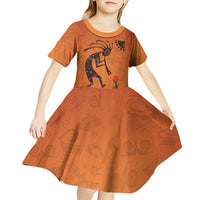 Kokopelli Tribal Kid Short Sleeve Dress Native American Southwestern Petroglyph Patterns Sunset Landscape - Wonder Print Shop