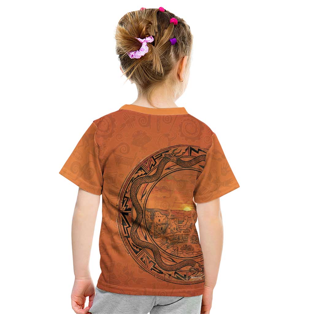 Kokopelli Tribal Kid T Shirt Native American Southwestern Petroglyph Patterns Sunset Landscape - Wonder Print Shop