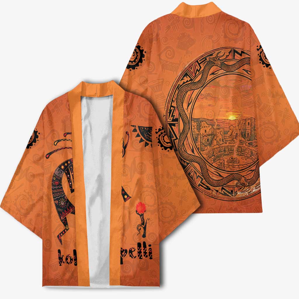 Kokopelli Tribal Kimono Native American Southwestern Petroglyph Patterns Sunset Landscape - Wonder Print Shop