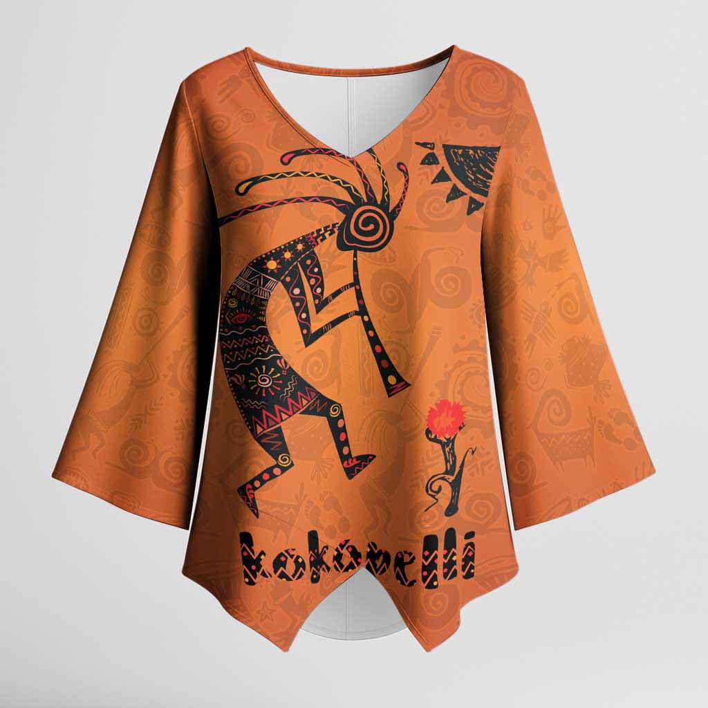 Kokopelli Tribal Kimono Sleeve Blouse Native American Southwestern Petroglyph Patterns Sunset Landscape - Wonder Print Shop