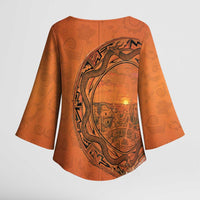 Kokopelli Tribal Kimono Sleeve Blouse Native American Southwestern Petroglyph Patterns Sunset Landscape - Wonder Print Shop
