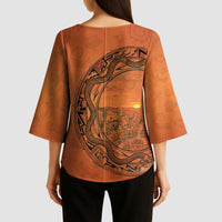 Kokopelli Tribal Kimono Sleeve Blouse Native American Southwestern Petroglyph Patterns Sunset Landscape - Wonder Print Shop