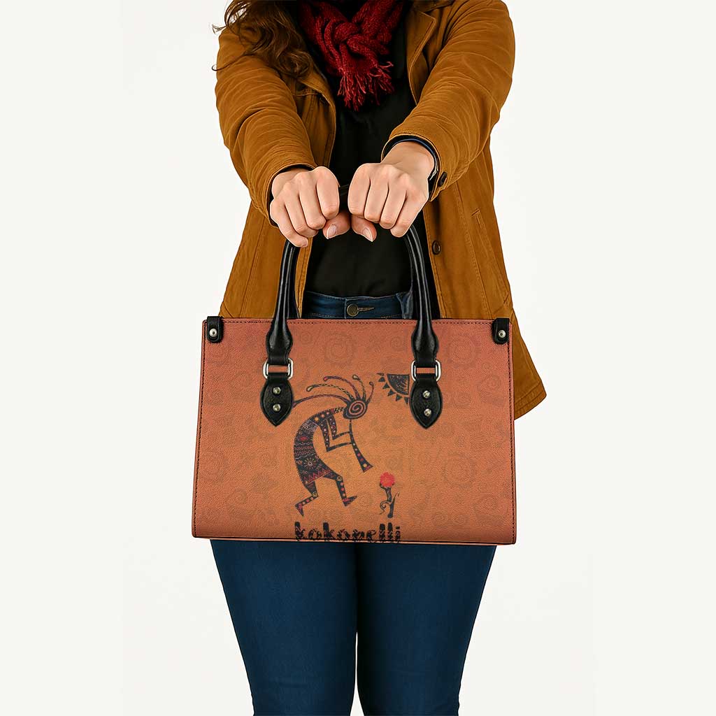 Kokopelli Tribal Leather Bag Native American Southwestern Petroglyph Patterns Sunset Landscape - Wonder Print Shop