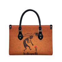 Kokopelli Tribal Leather Bag Native American Southwestern Petroglyph Patterns Sunset Landscape - Wonder Print Shop