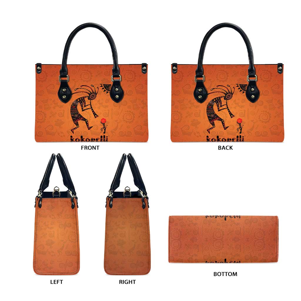 Kokopelli Tribal Leather Bag Native American Southwestern Petroglyph Patterns Sunset Landscape - Wonder Print Shop