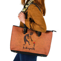 Kokopelli Tribal Leather Tote Bag Native American Southwestern Petroglyph Patterns Sunset Landscape - Wonder Print Shop