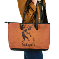 Kokopelli Tribal Leather Tote Bag Native American Southwestern Petroglyph Patterns Sunset Landscape - Wonder Print Shop