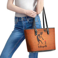Kokopelli Tribal Leather Tote Bag Native American Southwestern Petroglyph Patterns Sunset Landscape - Wonder Print Shop