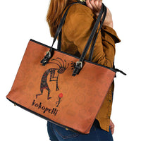 Kokopelli Tribal Leather Tote Bag Native American Southwestern Petroglyph Patterns Sunset Landscape - Wonder Print Shop