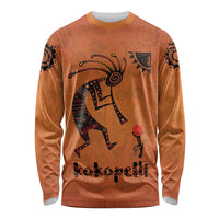Kokopelli Tribal Long Sleeve Shirt Native American Southwestern Petroglyph Patterns Sunset Landscape - Wonder Print Shop