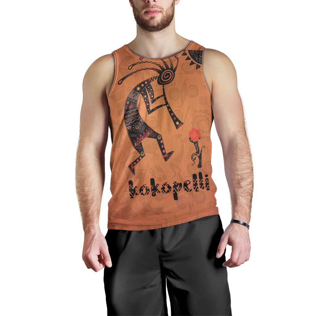 Kokopelli Tribal Men Tank Top Native American Southwestern Petroglyph Patterns Sunset Landscape - Wonder Print Shop