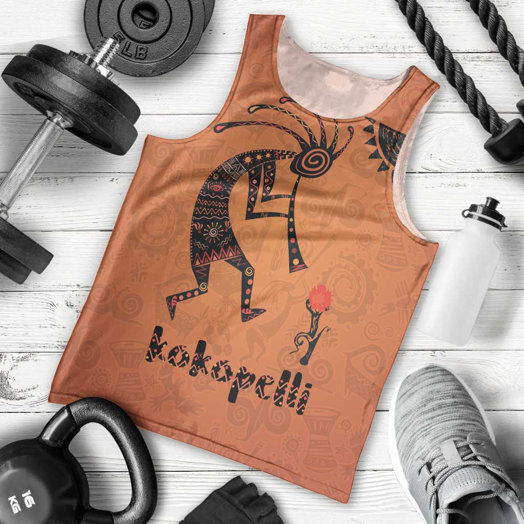 Kokopelli Tribal Men Tank Top Native American Southwestern Petroglyph Patterns Sunset Landscape - Wonder Print Shop