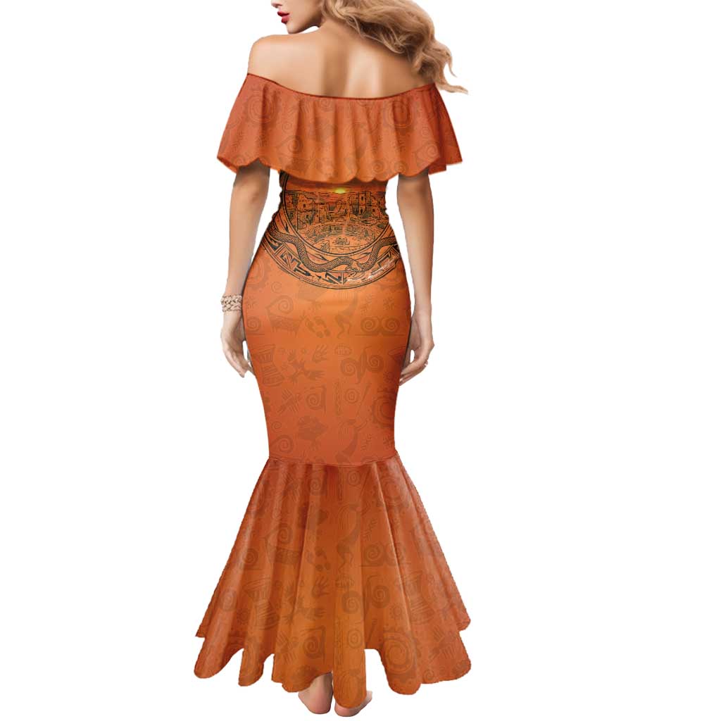 Kokopelli Tribal Mermaid Dress Native American Southwestern Petroglyph Patterns Sunset Landscape - Wonder Print Shop