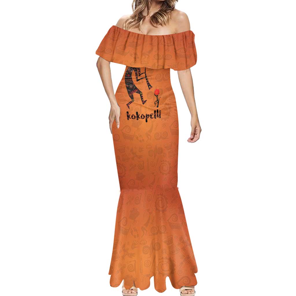 Kokopelli Tribal Mermaid Dress Native American Southwestern Petroglyph Patterns Sunset Landscape - Wonder Print Shop