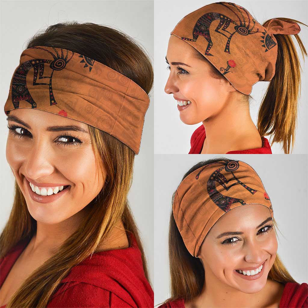 Kokopelli Tribal Neck Gaiter Native American Southwestern Petroglyph Patterns Sunset Landscape - Wonder Print Shop