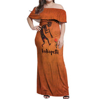 Kokopelli Tribal Off Shoulder Maxi Dress Native American Southwestern Petroglyph Patterns Sunset Landscape - Wonder Print Shop