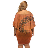 Kokopelli Tribal Off Shoulder Short Dress Native American Southwestern Petroglyph Patterns Sunset Landscape - Wonder Print Shop