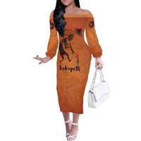 Kokopelli Tribal Off The Shoulder Long Sleeve Dress Native American Southwestern Petroglyph Patterns Sunset Landscape - Wonder Print Shop