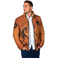 Kokopelli Tribal Padded Jacket Native American Southwestern Petroglyph Patterns Sunset Landscape - Wonder Print Shop