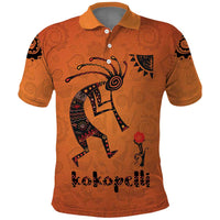 Kokopelli Tribal Polo Shirt Native American Southwestern Petroglyph Patterns Sunset Landscape - Wonder Print Shop