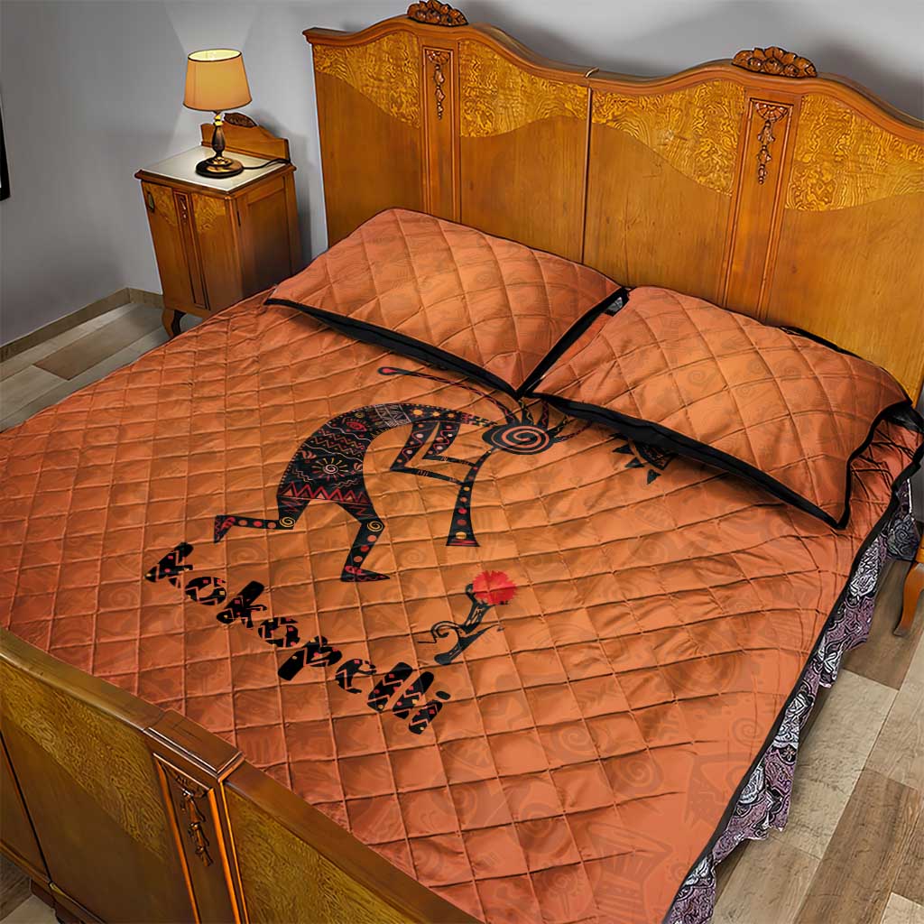 Kokopelli Tribal Quilt Bed Set Native American Southwestern Petroglyph Patterns Sunset Landscape - Wonder Print Shop