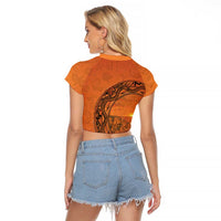 Kokopelli Tribal Raglan Cropped T Shirt Native American Southwestern Petroglyph Patterns Sunset Landscape - Wonder Print Shop