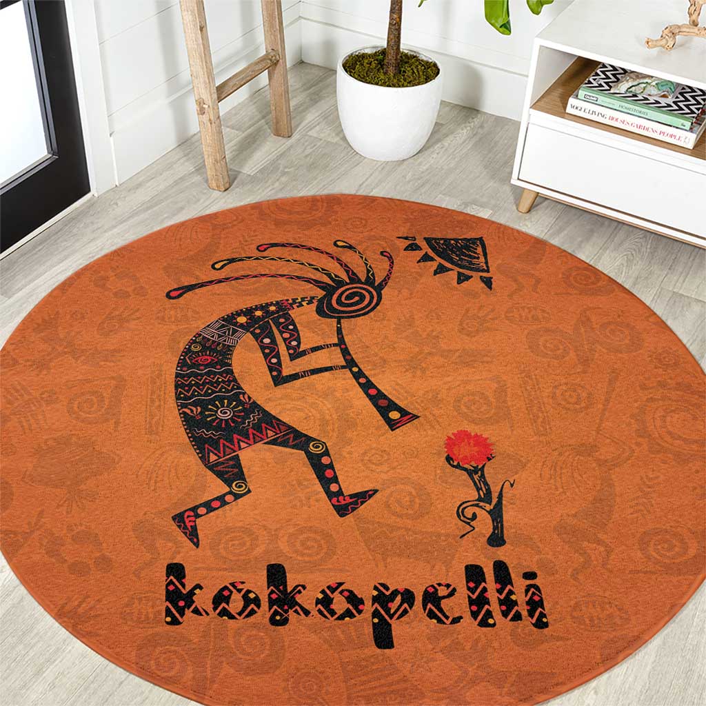 Kokopelli Tribal Round Carpet Native American Southwestern Petroglyph Patterns Sunset Landscape - Wonder Print Shop