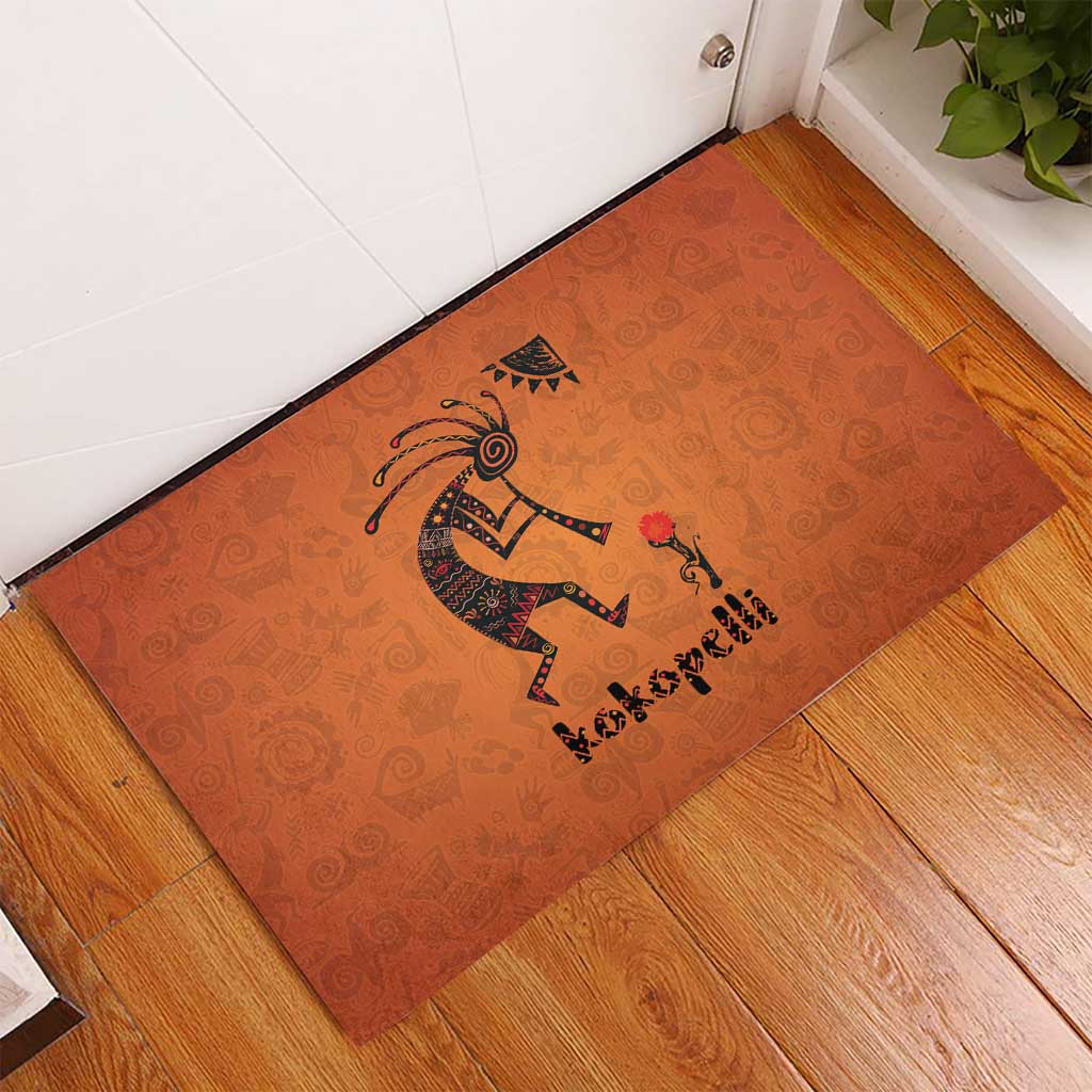Kokopelli Tribal Rubber Doormat Native American Southwestern Petroglyph Patterns Sunset Landscape - Wonder Print Shop