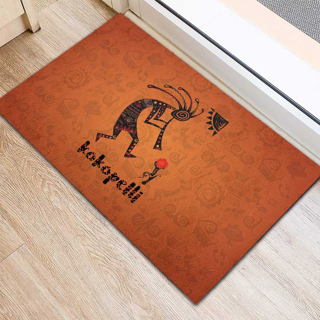 Kokopelli Tribal Rubber Doormat Native American Southwestern Petroglyph Patterns Sunset Landscape - Wonder Print Shop