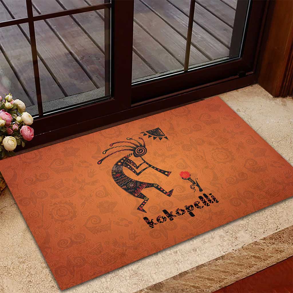Kokopelli Tribal Rubber Doormat Native American Southwestern Petroglyph Patterns Sunset Landscape - Wonder Print Shop
