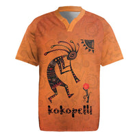 Kokopelli Tribal Rugby Jersey Native American Southwestern Petroglyph Patterns Sunset Landscape - Wonder Print Shop