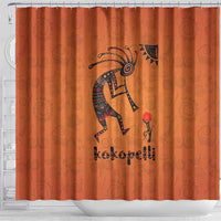 Kokopelli Tribal Shower Curtain Native American Southwestern Petroglyph Patterns Sunset Landscape - Wonder Print Shop