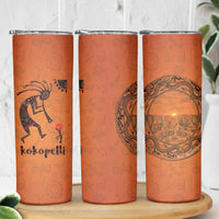 Kokopelli Tribal Skinny Tumbler Native American Southwestern Petroglyph Patterns Sunset Landscape - Wonder Print Shop