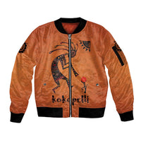 Kokopelli Tribal Sleeve Zip Bomber Jacket Native American Southwestern Petroglyph Patterns Sunset Landscape - Wonder Print Shop