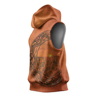 Kokopelli Tribal Sleeveless Hoodie Native American Southwestern Petroglyph Patterns Sunset Landscape - Wonder Print Shop