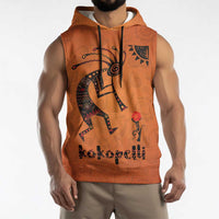 Kokopelli Tribal Sleeveless Hoodie Native American Southwestern Petroglyph Patterns Sunset Landscape - Wonder Print Shop