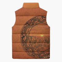 Kokopelli Tribal Sleeveless Puffer Jacket Native American Southwestern Petroglyph Patterns Sunset Landscape - Wonder Print Shop