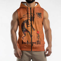 Kokopelli Tribal Sleeveless Zip Hoodie Native American Southwestern Petroglyph Patterns Sunset Landscape - Wonder Print Shop