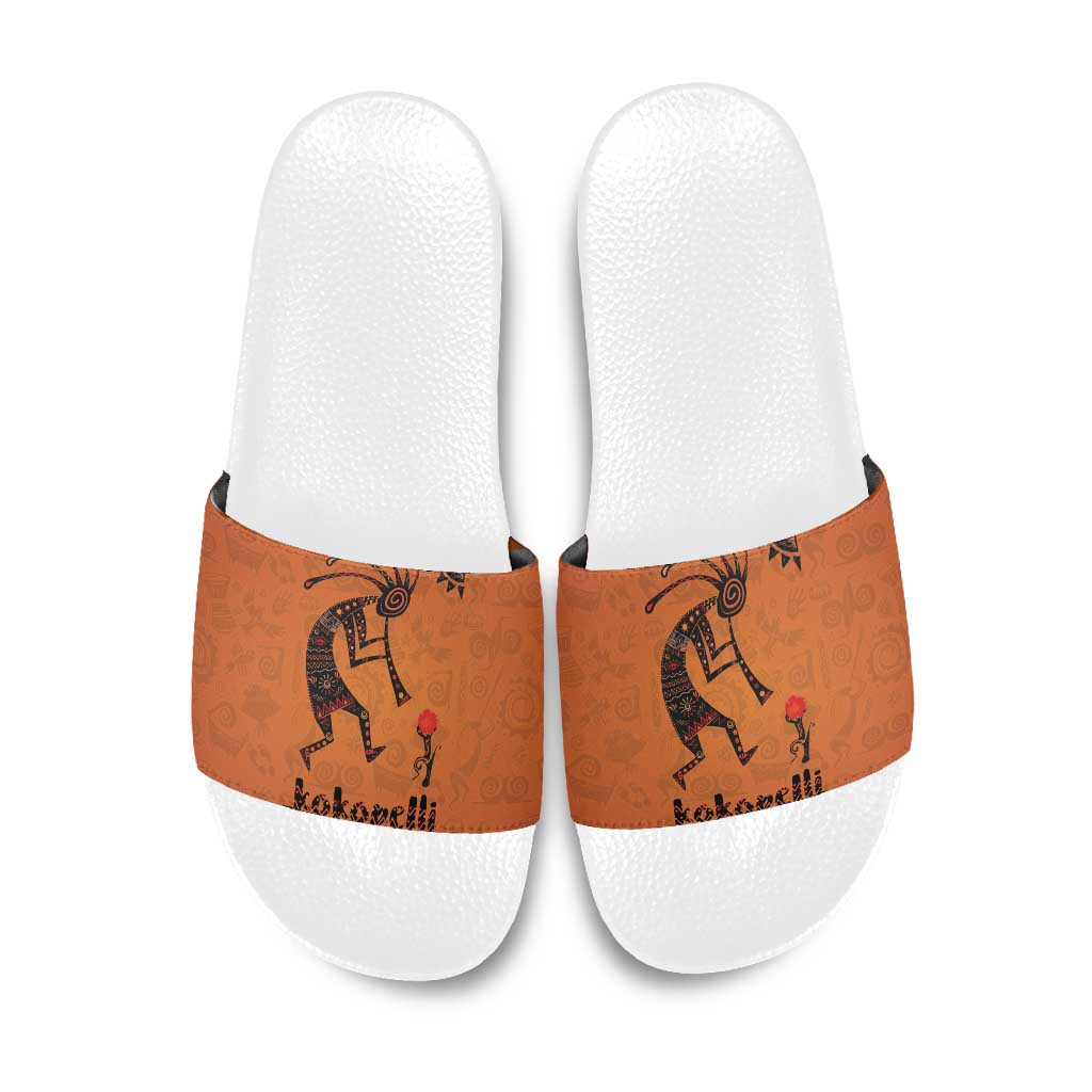 Kokopelli Tribal Slide Sandals Native American Southwestern Petroglyph Patterns Sunset Landscape - Wonder Print Shop