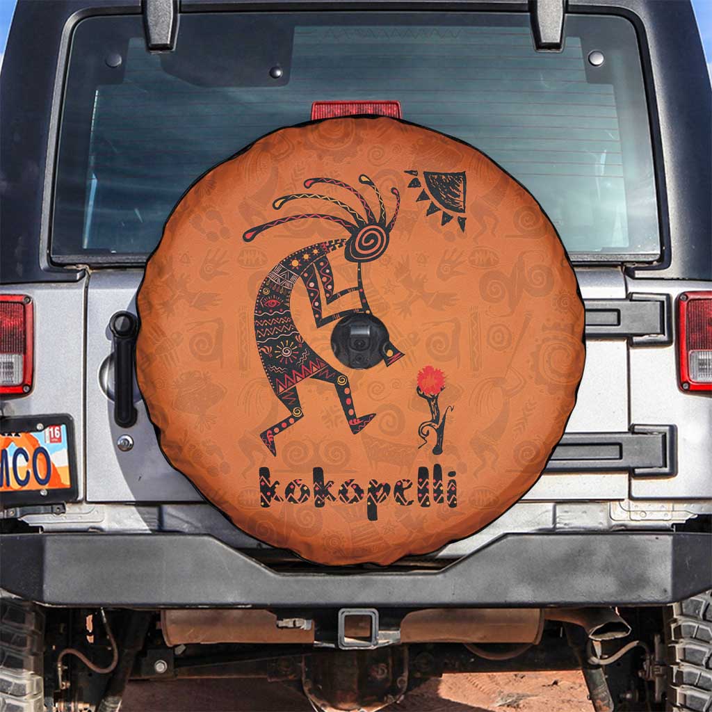 Kokopelli Tribal Spare Tire Cover Native American Southwestern Petroglyph Patterns Sunset Landscape - Wonder Print Shop
