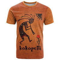 Kokopelli Tribal T Shirt Native American Southwestern Petroglyph Patterns Sunset Landscape - Wonder Print Shop